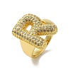 Letter Brass Micro Pave Clear Cubic Zirconia Open Cuff Ring for Women RJEW-N046-03R-G-1