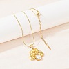 304 Stainless Steel Pave Clear Cubic Zirconia Flower Pendant Necklaces NJEW-H088-04G-1