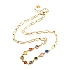 304 Stainless Steel Colorful Cubic Zirconia Flat Round Oval Link Chain Necklaces for Women LS-NJEW-A051-06G-4