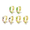 Real 18K Gold Plated Brass Enamel Flower Print Hoop Earrings for Women EJEW-L269-117G-1