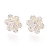 Brass Pave Clear Cubic Zirconia Stud Earrings KK-T077-19S-1