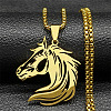 Horse Head 201 Stainless Steel Pendant Necklaces for Men Women LS-NJEW-K283-14G-1