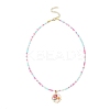 Flower Alloy Enamel Pendant Glass Seed Beaded Necklaces for Women NJEW-JN05550-02-4
