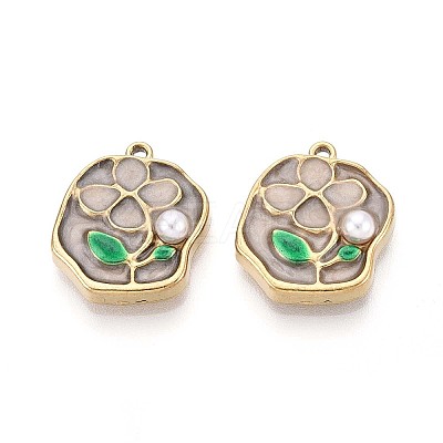 304 Stainless Steel and Enamel ABS Imitation Pearl Pendants STAS-T068-85A-1