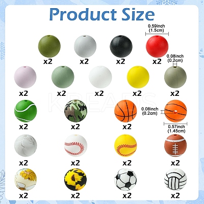 20 Styles Round Silicone Focal Beads SIL-YW0001-31-1