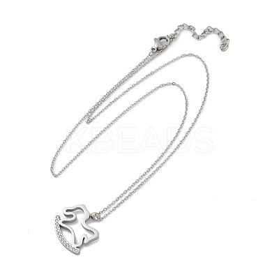 304 Stainless Steel Crystal Rhinestone Rocking Horse Pendant Necklaces for Women NJEW-F339-02P-1