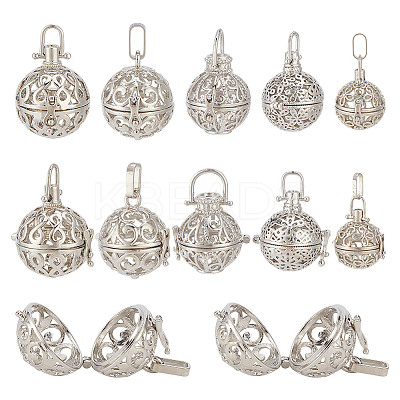 10Pcs 5 Styles Rack Plating Brass Cage Pendants KK-FI0001-10-1