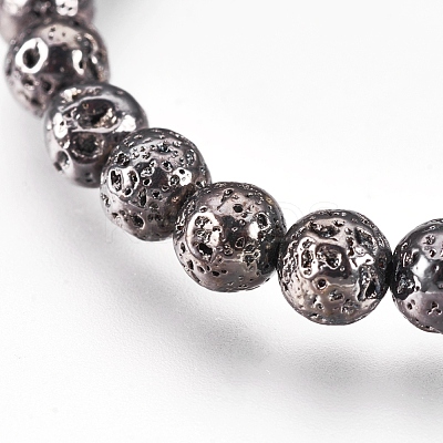 Electroplated Natural Lava Rock Braided Bead Bracelets BJEW-O162-H-1