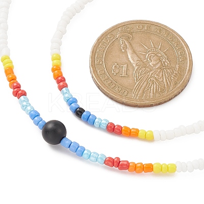 Glass Seed Beaded Necklace & Braided Beaded Bracelet SJEW-JS01283-01-1