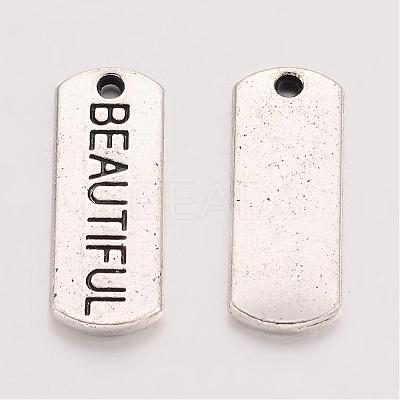 Tibetan Style Alloy Rectangle with Word Beautiful Pendants TIBEP-Q043-063-RS-1