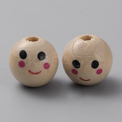 Printed Wood European Beads WOOD-WH0131-07-1