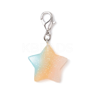 10Pcs Glitter Star Opaque Resin Pendant Decorations HJEW-JM02875-1