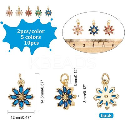 10Pcs 5 Colors Rack Plating Brass Micro Pave Cubic Zirconia Charms ZIRC-HY0001-03-1