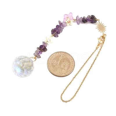 Round Glass & Natural Amethyst Chips Hanging Suncatchers HJEW-JM04209-02-1