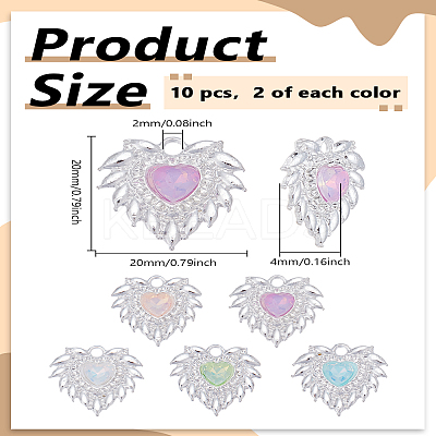 10Pcs 5 Colors Rack Plating Alloy Rhinestones Pendants FIND-LP0005-83-1