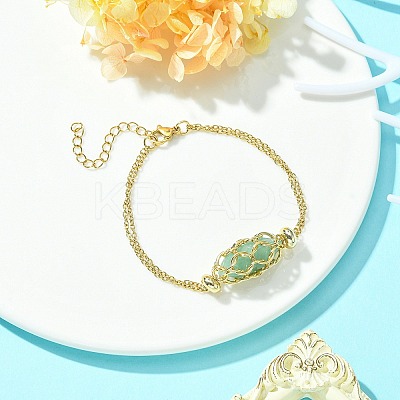 Natural Green Aventurine Bullet Link Bracelet BJEW-JB09563-02-1
