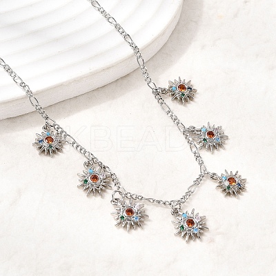 Brass Micro Pave Cubic Zirconia Sun Pendant Necklaces NJEW-B157-16P-1