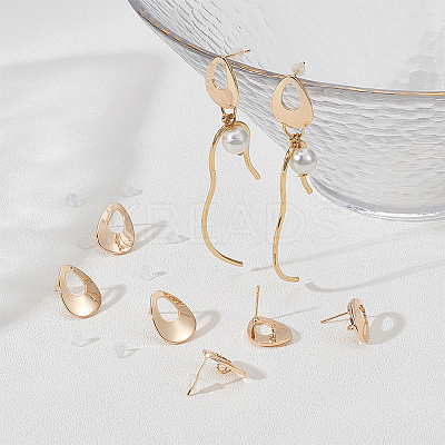 12Pcs Brass Hollow Out Teardrop Stud Earring Findings KK-BC0010-94-1