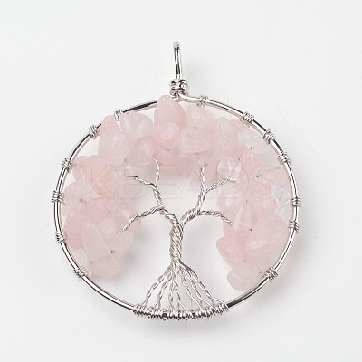 Tree of Life Natural Rose Quartz Big Pendants G-L455-D07-1