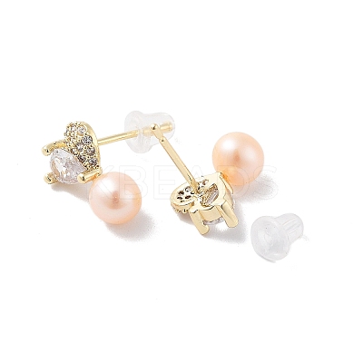 Natural Pearl Dangle Stud Earrings EJEW-P256-59G-1