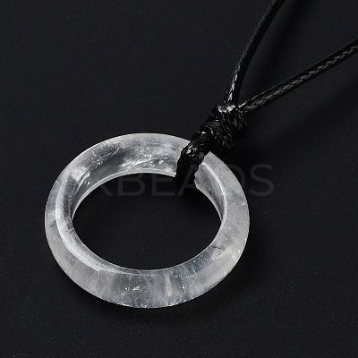 Natural Quartz Crystal Ring Pendant Necklace with Waxed Cords NJEW-R262-01A-05-1