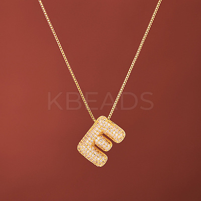 Brass Micro Pave Clear Cubic Zirconia Initial Pendant Necklaces for Women FS-WGDC51D-05-1
