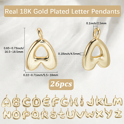 26Pcs 26 Styles Rack Plating Brass Balloon Letter Pendants KK-BBC0018-48-1