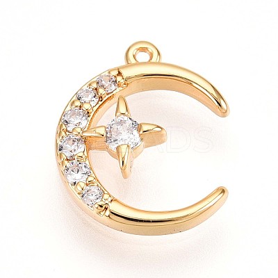 Brass Micro Pave Clear Cubic Zirconia Pendants KK-T075-49G-1