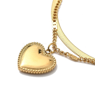 304 Stainless Steel Herringbone & Curb Chains Double Layer Necklaces NJEW-H024-06G-1
