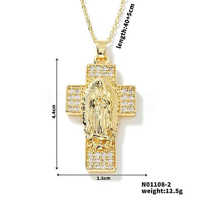 European and American Brass Pave Cubic Zirconis Virgin Mary Cross Pendant Necklaces IK3172-2-1