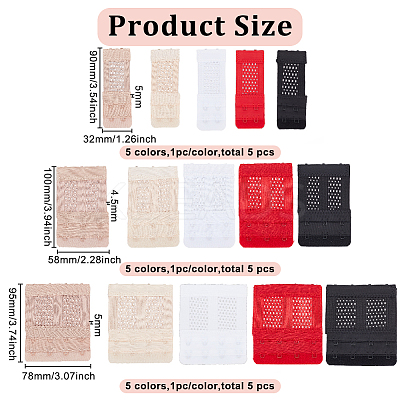 15Pcs 15 Style 2 Row x 2/3/4 Hook Polyester Underwear Bra Extenders DIY-BC0012-41-1