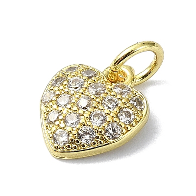 Heart Theme Brass Micro Pave Cubic Zirconia Charms KK-H475-56G-05-1