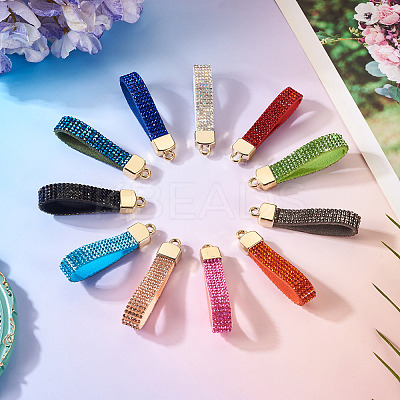 11Pcs 11 Colors Alloy Rhinestone Keychain Findings FIND-BT0001-38B-1