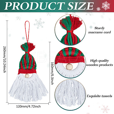 4Pcs Christmas Handmade Woven Macrame Cotton Thread Santa Claus Pendant Decorations HJEW-MA00017-1