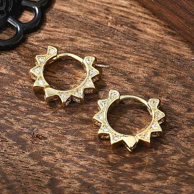 Clear Cubic Zirconia Sun Shape Hoop Earrings LS-EJEW-P199-07G-1