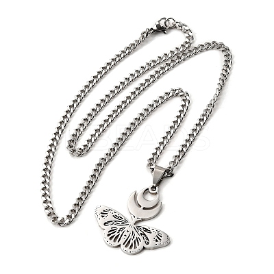 Hollow Butterfly 201 Stainless Steel Pendant Necklaces for Women NJEW-M105-08P-1