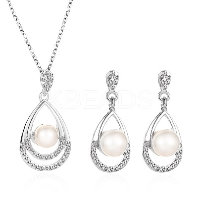 Teardrop Alloy Crystal Rhinestone Stud Dangle Earrings & Pendant Necklaces Sets WGE0910-02-1