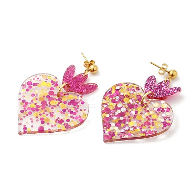 Acrylic Heart Dangle Stud Earrings EJEW-F327-02B-1