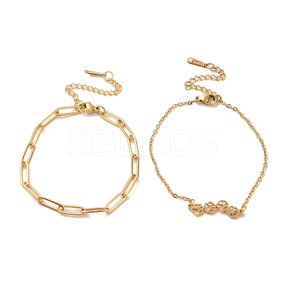 304 Stainless Steel Paperclip Chains & Cable Chain Bracelet Sets AJEW-U005-05C-G-1
