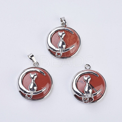 Natural Red Jasper Kitten Pendants G-K234-D04-1