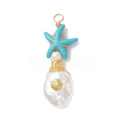 Dyed Synthetic Turquoise & ABS Plastic Imitation Pearl Pendants PALLOY-JF04856-1