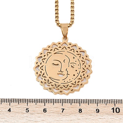 201 Stainless Steel Hollow Moon Star Flower Pendant Necklaces for Women NJEW-K283-35G-1