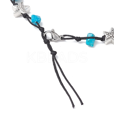 Beach Starfish Turtle Synthetic Turquoise & Natural Cowrie Shell Beaded Anklets AJEW-AN00687-01-1