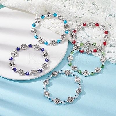 Evil Eye Lampwork & Alloy Beaded Stretch Bracelet BJEW-JB09671-1