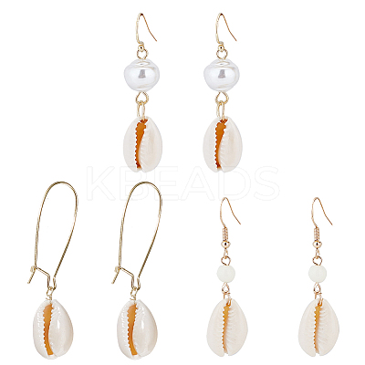 3 Pairs 3 Style Narural Shell Dangle Earrings EJEW-AN0001-70-1