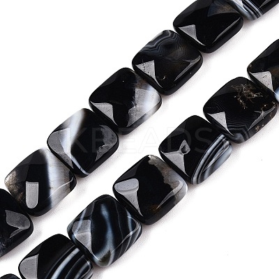 Dyed & Heated Natural Black Banded Agate/Striped Agate Beads Strands G-T138-170-1