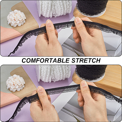 1 Roll 2-Layer Nylon Pleated Elastic Lace Trim OCOR-GF0003-73B-1