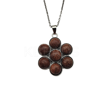 Synthetic Goldstone Flower Pendant Necklaces FO7861-11-1