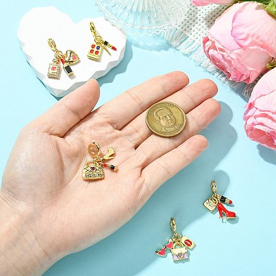 5Pcs 5 Styles Woman Theme Brass Enamel European Dangle Charms KK-CJ0003-91-1