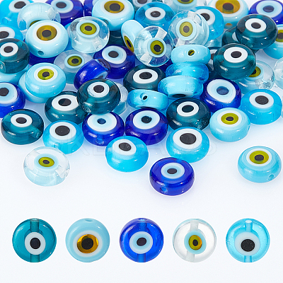 60pcs 5 colors Handmade Evil Eye Lampwork Beads LAMP-NB0001-87-1